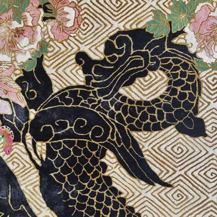 Dragon Florals Black & Gold Hand Tufted Rug PRE ORDER