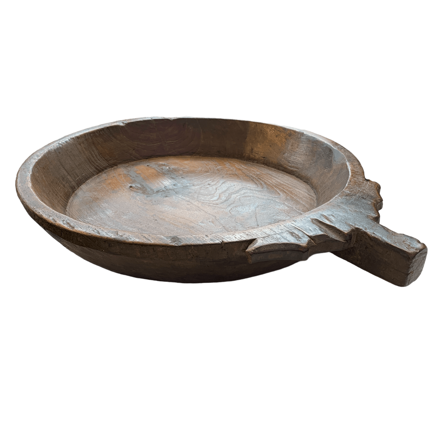 Large Rustic Wooden Bowl with Handle