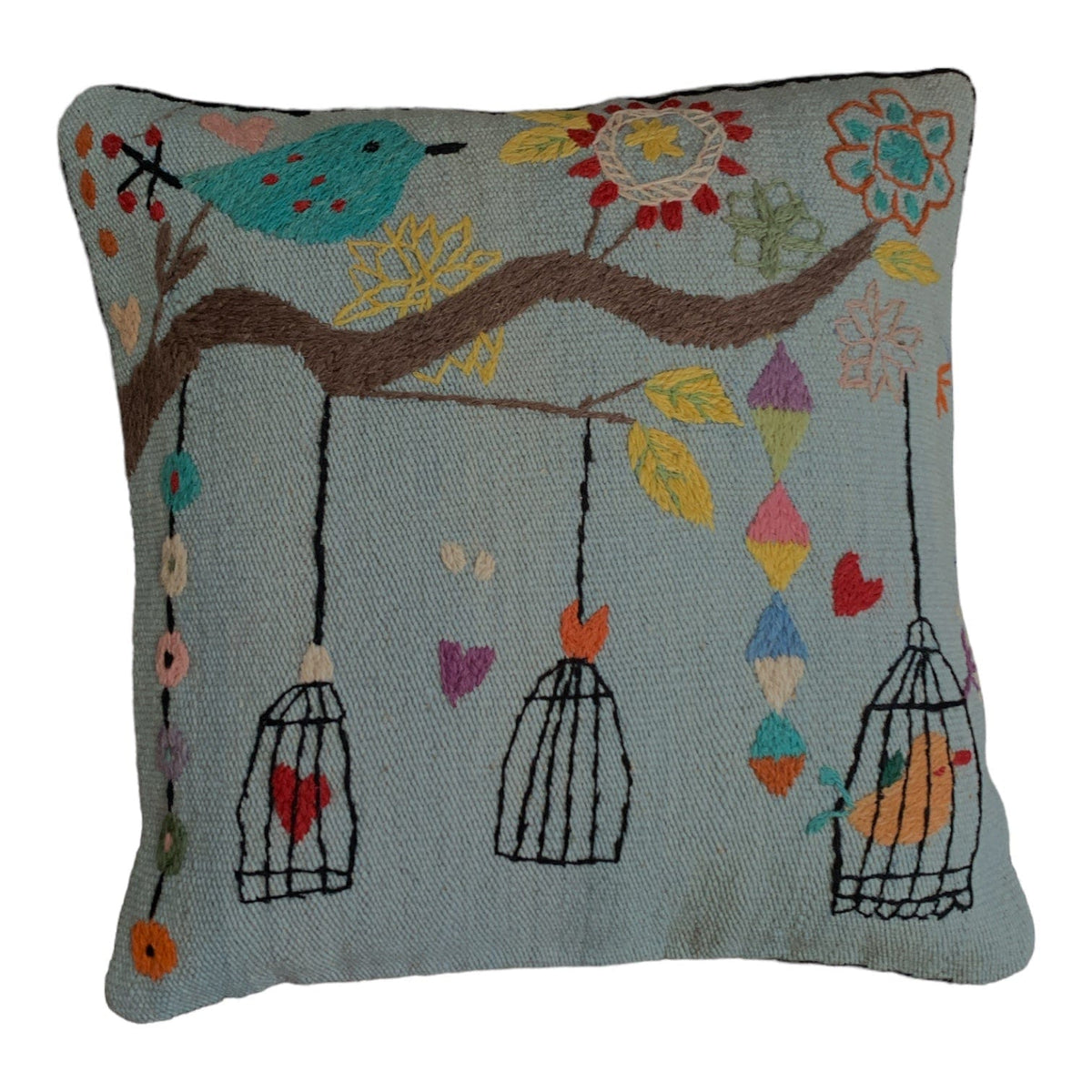 Birdcage Embroidered 45x45cm Cushion