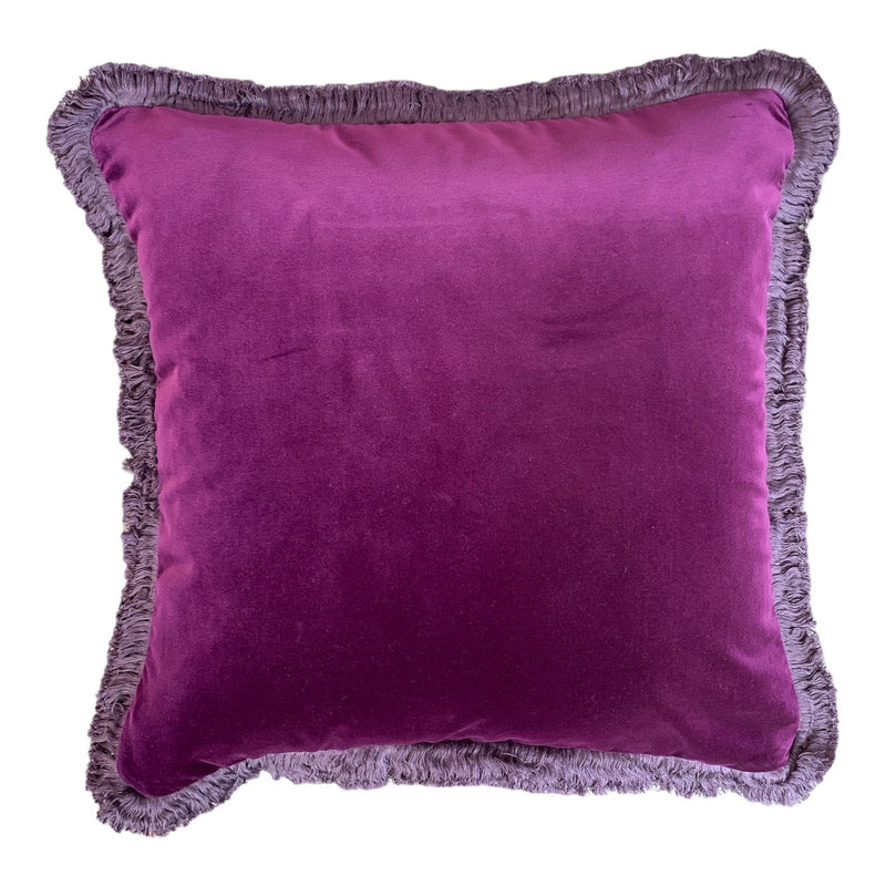 Aubergine Cotton Velvet 55x55 Fringed Cushion