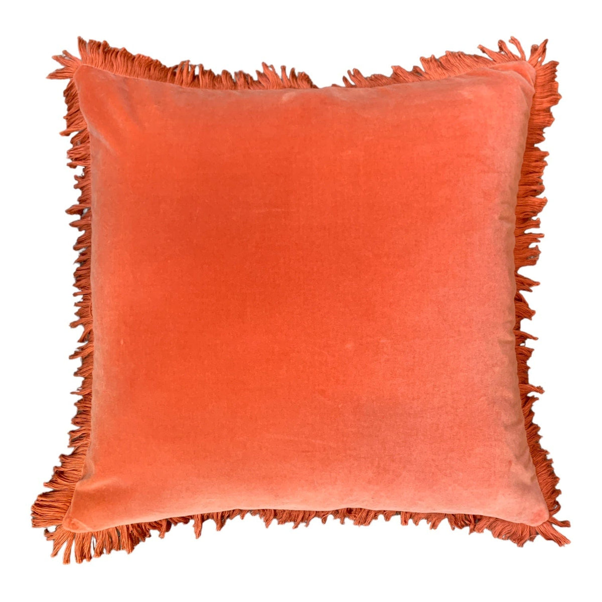 Papaya Cotton Velvet Fringed 55x55cm Cushion Little & Fox