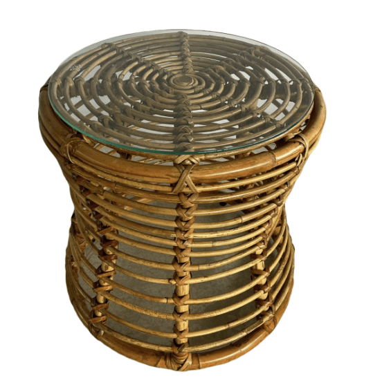 Rattan Side Table with Glass Top