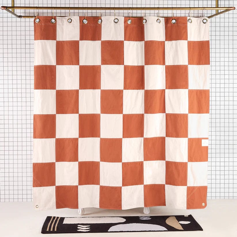 Canvas Checker Clay Shower Curtain