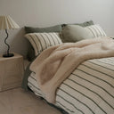 100% French Flax Linen Duvet Cover Set - Lichen Stripe
