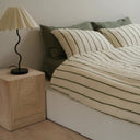 100% French Flax Linen Duvet Cover Set - Lichen Stripe