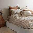 100% French Flax Linen Duvet Cover Set - Wide Natural Stripe