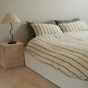 100% French Flax Linen Duvet Cover Set - Lichen Stripe