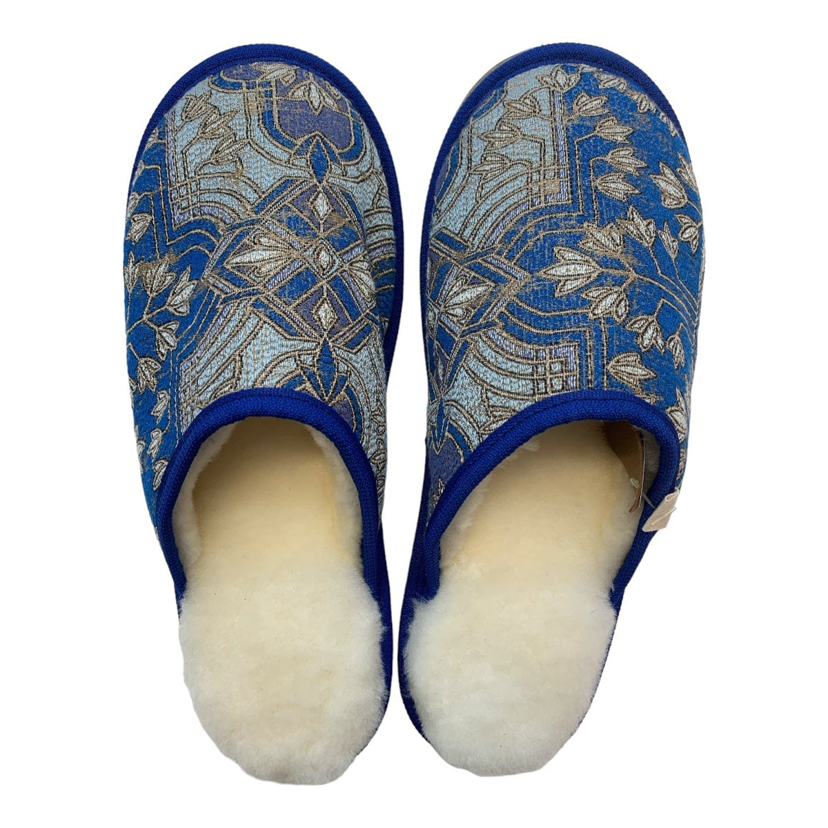 Blue & Silver Geo Large White Slippers Little & Fox