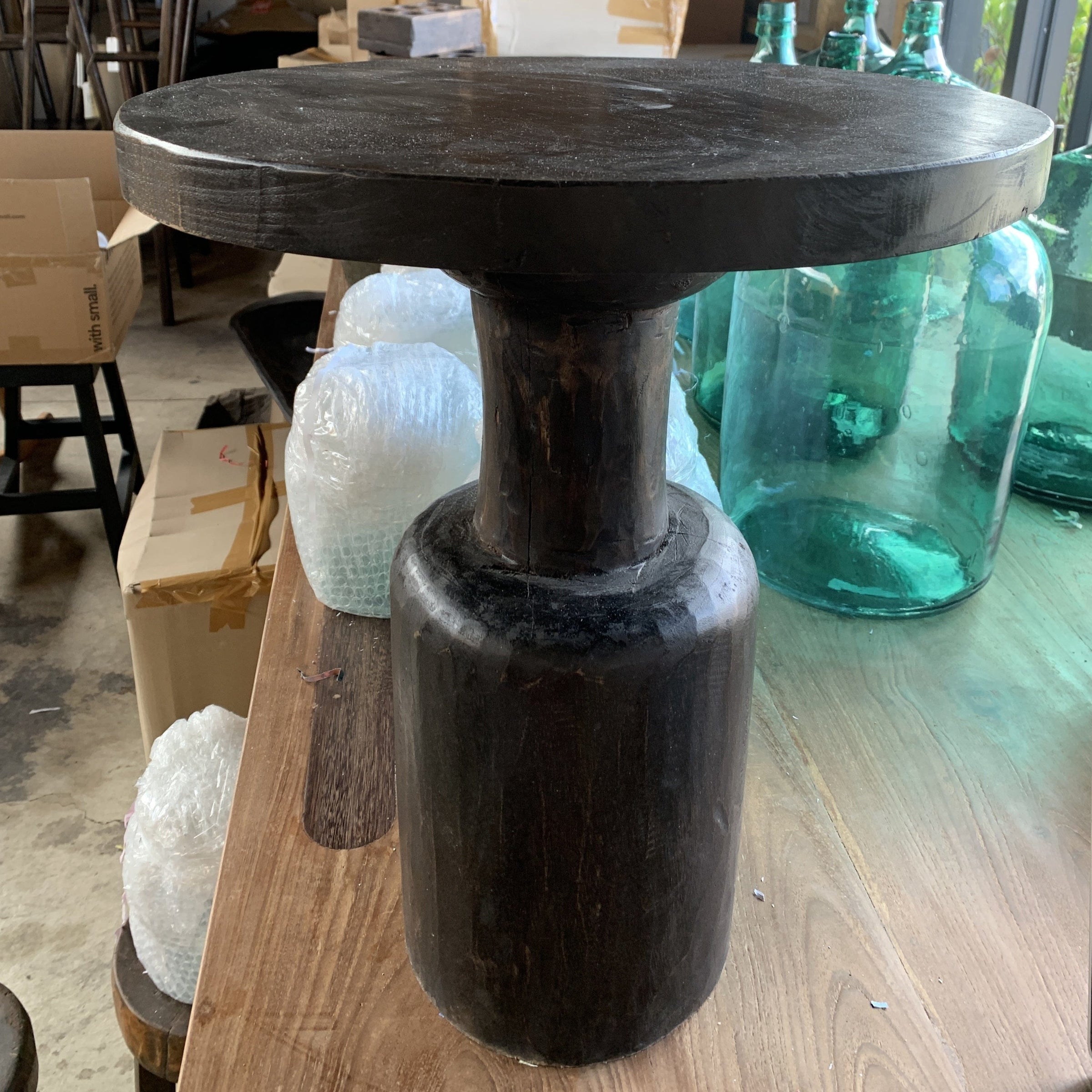 Teak Pedestal Side Table