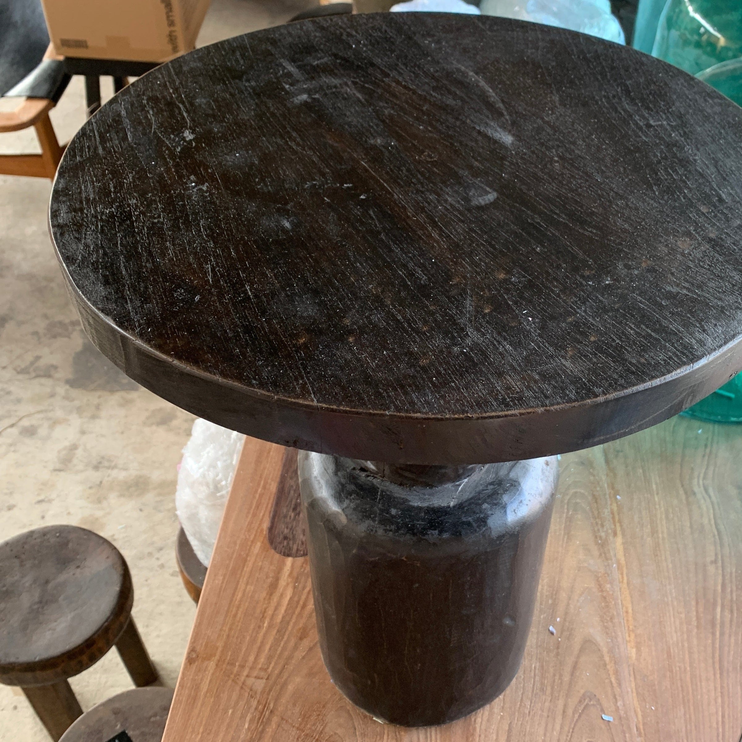 Teak Pedestal Side Table