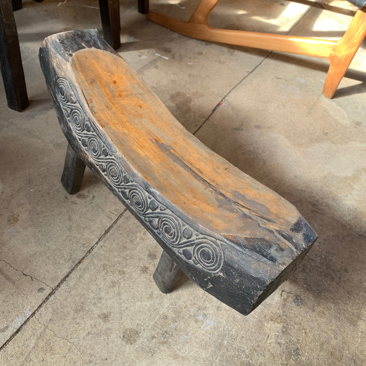 Teak Carved Canoe Stool