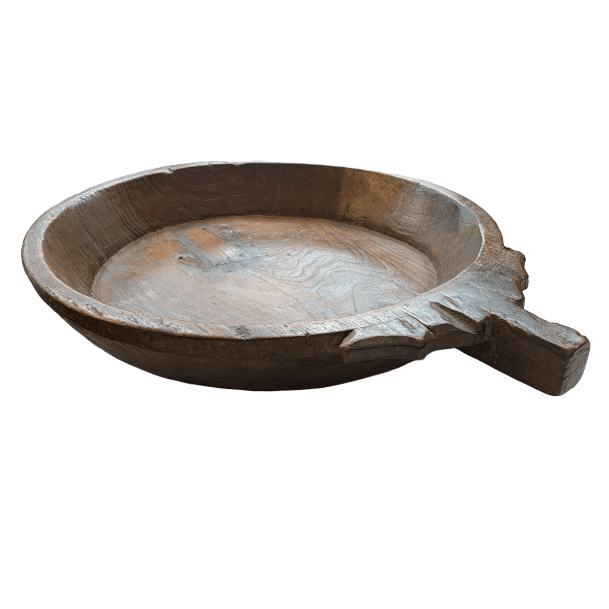 Large Rustic Wooden Bowl with Handle