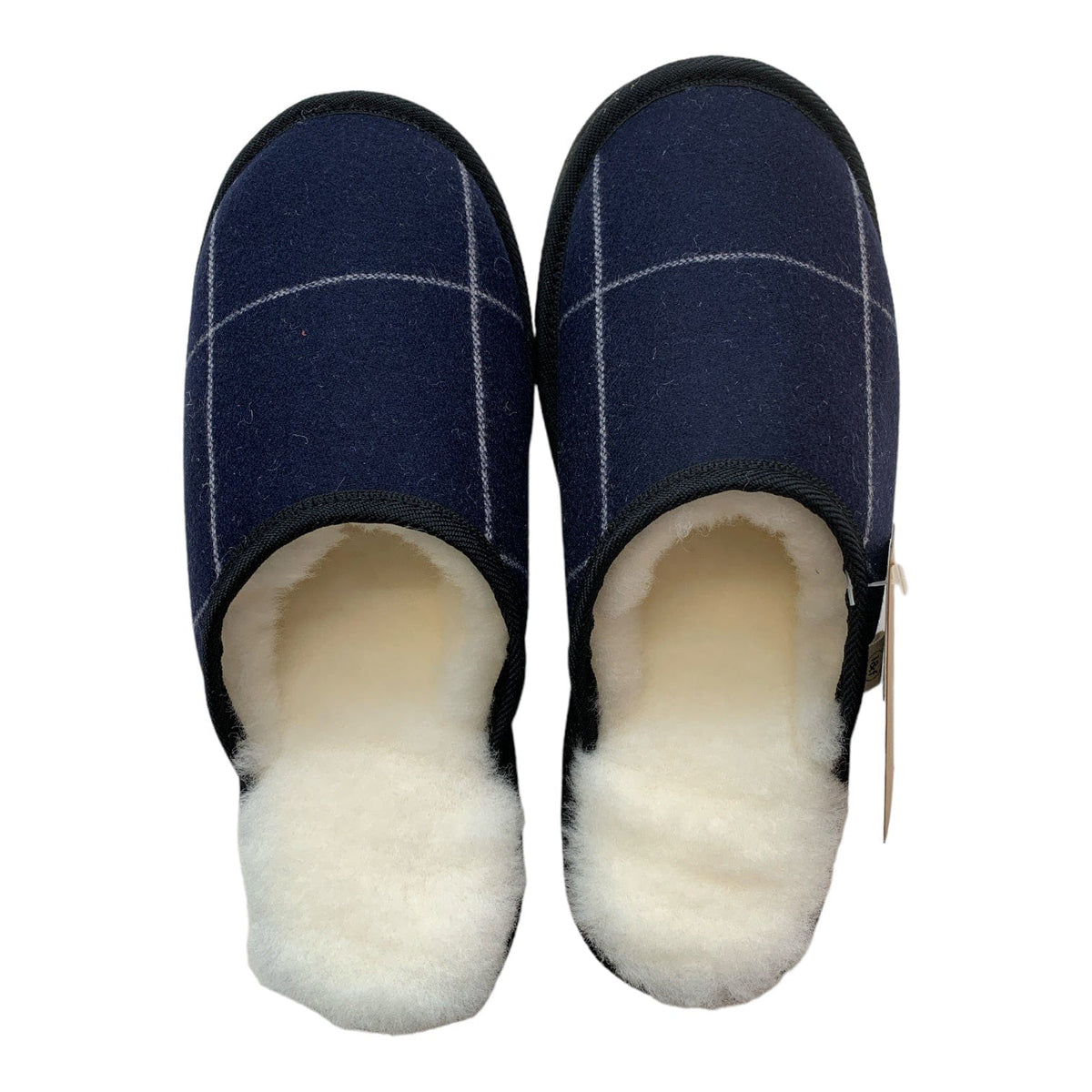 Navy Wool Grid XL White Slippers little and fox.jpg