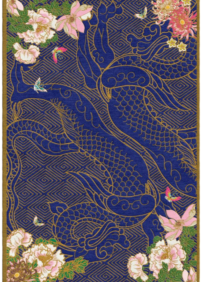 Wendy Morrison Rug Dragon Florals Blue & Gold PRE ORDER