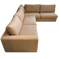 A natural brown coloured modular sofa with four seats.