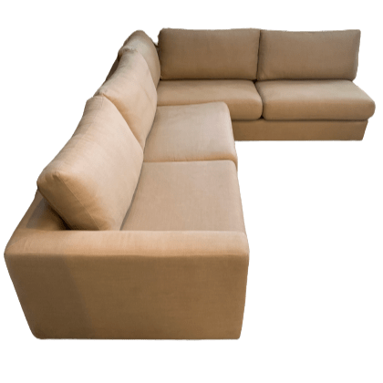 A natural brown coloured modular sofa with four seats.