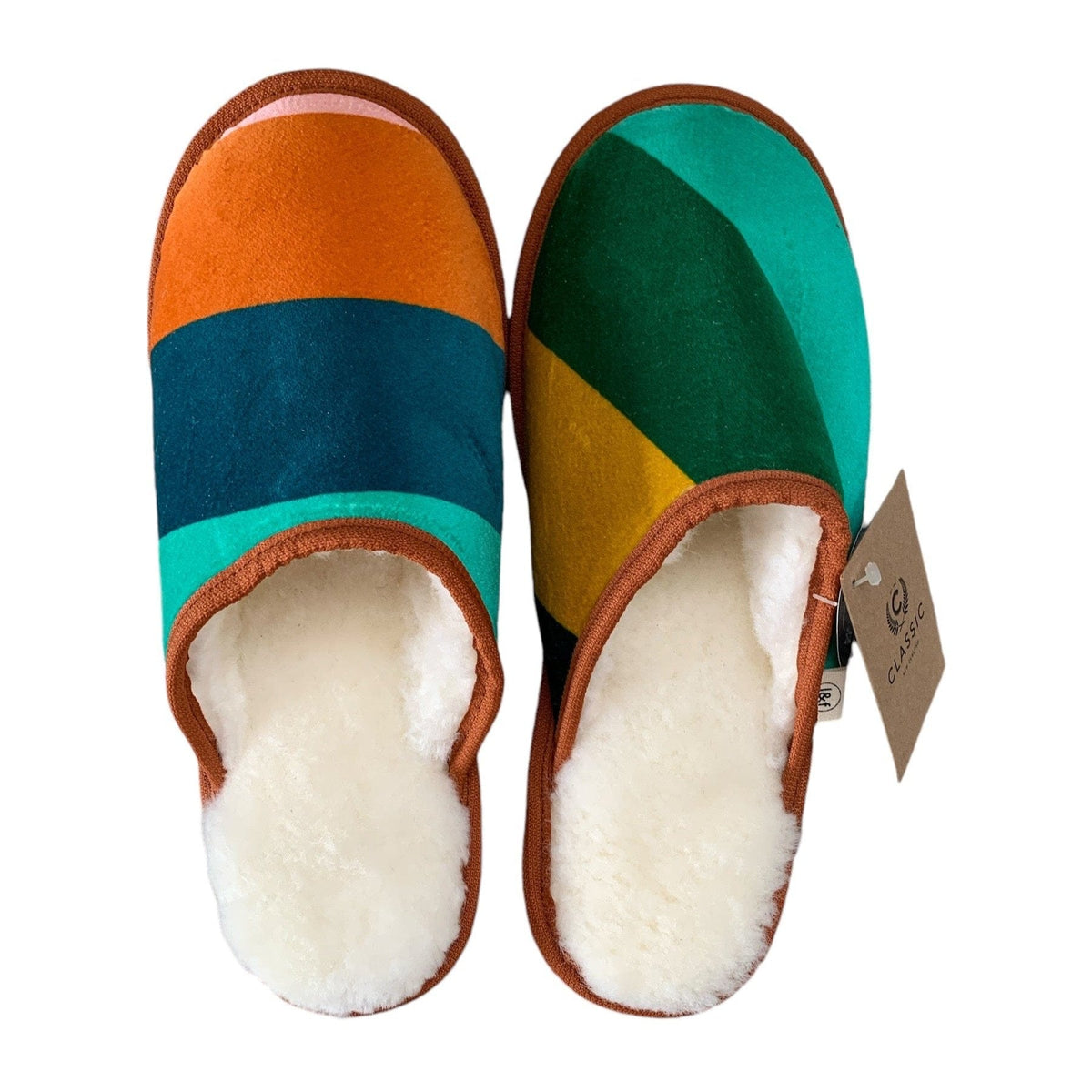 Velvet Stripe XL White Slippers Little & Fox