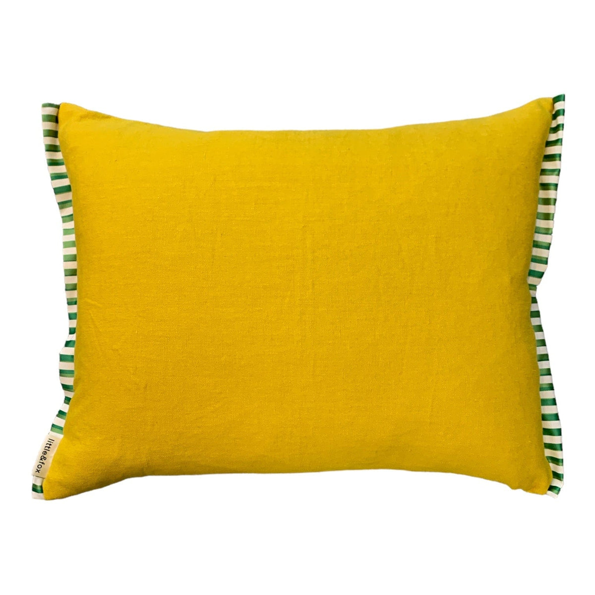 Yellow Linen 55x45cm Stripe Edged Cushion Little & Fox