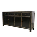 Black wooden sideboard with drawers and doors on a white background