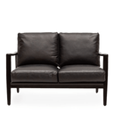 Black leather sofa with black wood frame on a white background
