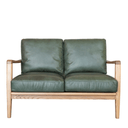 Green leather sofa with wooden frame on a white background