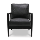Black leather armchair with black wooden frame on a white background