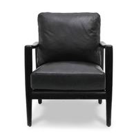 Black leather armchair with black wooden frame on a white background