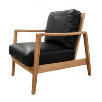 Chair with black leather seat and backrest on a white background