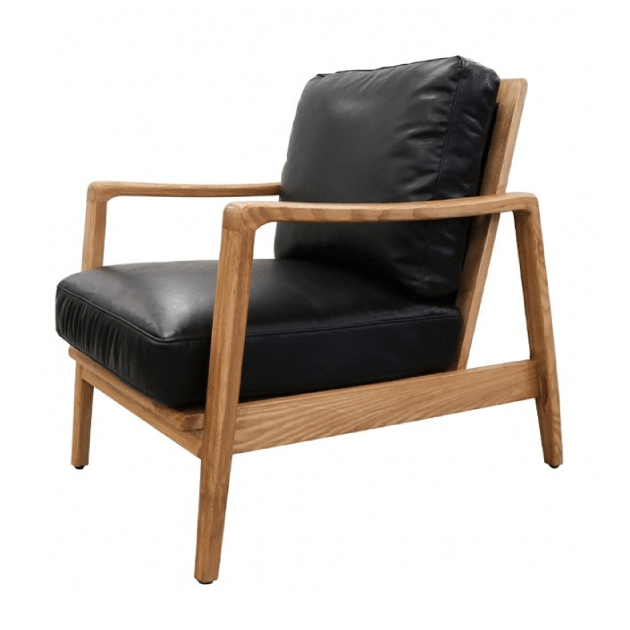 Chair with black leather seat and backrest on a white background