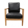 Black leather armchair with wooden frame on a white background