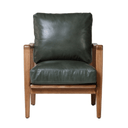 Green leather armchair with wooden frame on a white background