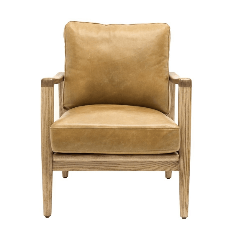 Light brown leather armchair on a white background