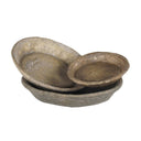 Set of three rustic paper mache bowls on a white background