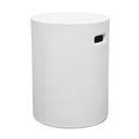 White cylindrical container with a black square on a white background
