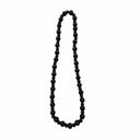 Black wooden bead necklace on a white background