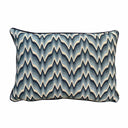 Decorative pillow with blue and beige zigzag pattern on a white background