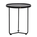 Black wooden round side table on a white background