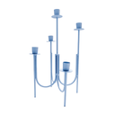 Blue metal candelabra with multiple candle holders on a white background
