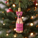 Champagne Bottle With Bow Glass Ornament - Pink