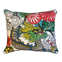 Decorative pillow with floral and dragon design on a white background