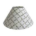 Lampshade crafted from Daisy Trellis fabric by Sophie Robinson for Harlequin with a floral pattern on a white background