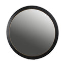 Round mirror with a black frame on a white background