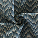 Textured fabric with a blue and beige zigzag pattern