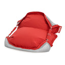 Red and gray floating beanbag with 'Fatboy' branding on a white background