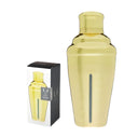 Gold cocktail shaker with packaging on a white background