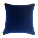 Blue pillow with golden yellow trim on a white background