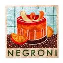 Decorative plaque with a Negroni cocktail illustration and the word 'Negroni' on a checkered background.