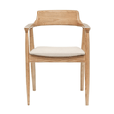 Wooden chair with a white cushion on a white background
