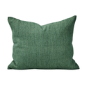 A rectangular green textured throw pillow with a woven linen-like fabric, shown against a plain white background.