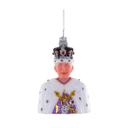 A novelty Christmas ornament shaped like a crowned king in a white robe with purple and gold details, shown against a plain white background.